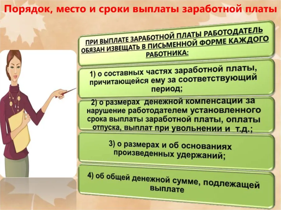 Порядок, место и сроки выплаты заработной платы